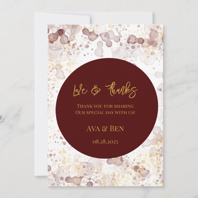 Tack för Bläck-tackkortet Burgundy och Guld Inbjudningar (Framsida)