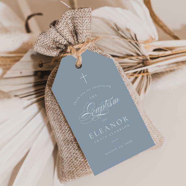 Tack för Blåfärgad Elegant Kalligrafi - Baptism Presentetikett (Skapare uppladdad)