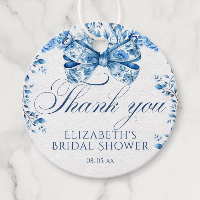 Tack för Blått Blommigt-fält Gåvor Etiketter (Framsida)