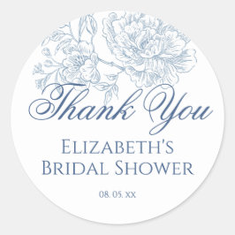 Tack för blått Blommigt i Fransk för vintage, bubb Runt Klistermärke