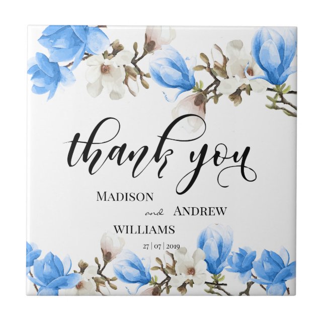 Tack för Blommar av vattenfärg Magnolia Calligraph Kakelplatta (Framsidan)