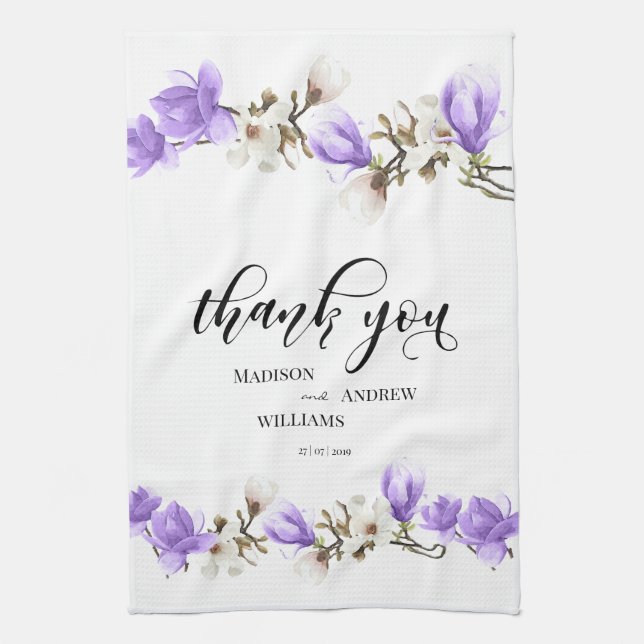 Tack för Blommar av vattenfärg Magnolia Calligraph Kökshandduk (Vertikal)