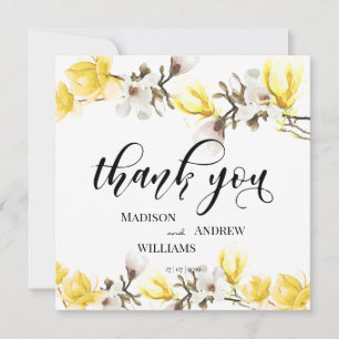 Tack för Blommar av vattenfärg Magnolia Calligraph Kort