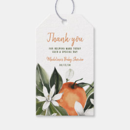 Tack för Blommar för vattenfärgsfärg, Orange Presentetikett