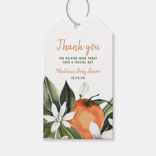 Tack för Blommar för vattenfärgsfärg, Orange Presentetikett (Framsidan)