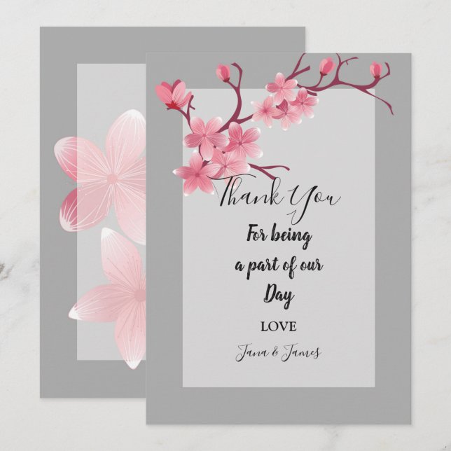 Tack för Blommarna Cherry Inbjudningar (Fram/baksida)