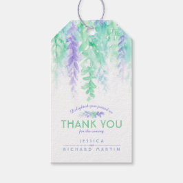 Tack för blommigt abstrakt bröllop grönt  lila presentetikett