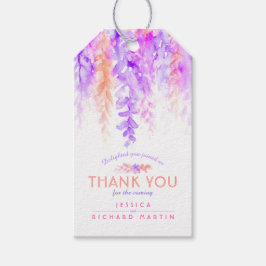 Tack för blommigt abstrakt bröllop lila orange presentetikett
