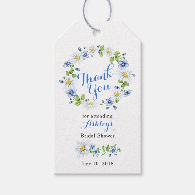 Tack för Blommigt av blåvit Daisy Presentetikett (Framsidan)