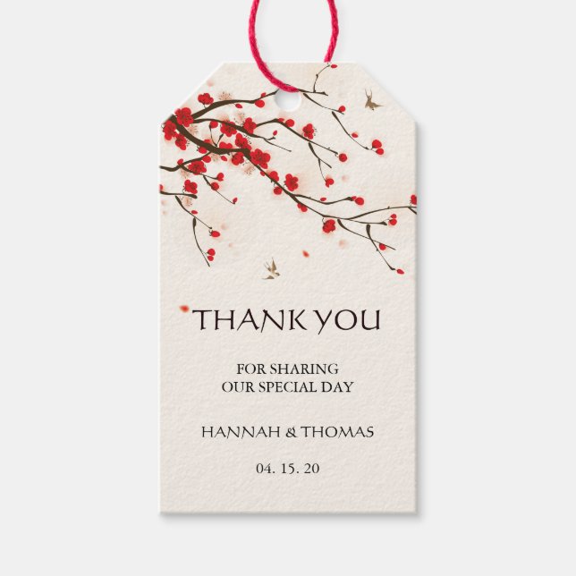 Tack för Blommigt av färgen Cherry Blommars Waterc Presentetikett (Framsidan)