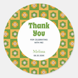 Tack för Blommigt av  Kontrollerad Grönt för Retro Runt Klistermärke