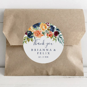 Tack för Blommigt av multifärgadens Elegant Bröllo Runt Klistermärke