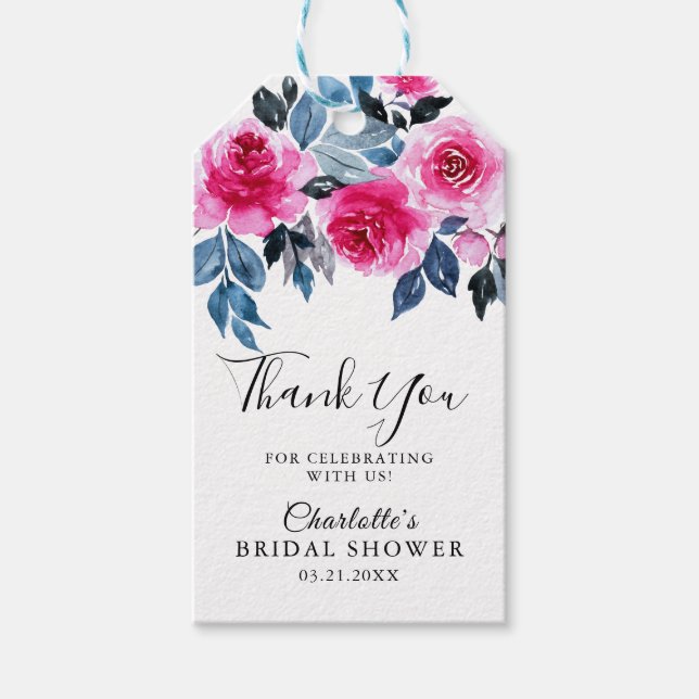 Tack för Blommigt av romatisk vattenfärg, Möhippa Presentetikett (Framsidan)