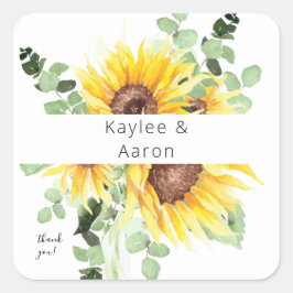 Tack för Blommigt av solros och eukalyptus MOD Fyrkantigt Klistermärke