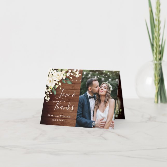 Tack för Blommigt av trä och Vit ros (Framsida)