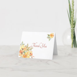 Tack för blommigt av vattenfärg för gult och orang kort