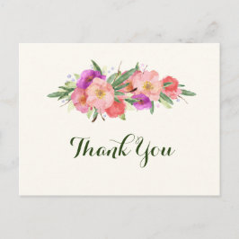 Tack för Blommigt av vattenfärg i elegant Vykort