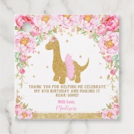 Tack för blommigt Dinosaur-Födelsedagsfest Gåvor Etiketter