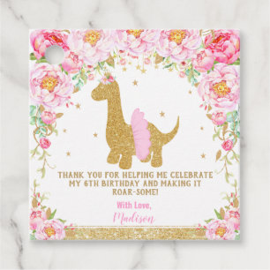 Tack för blommigt Dinosaur-Födelsedagsfest Gåvor Etiketter