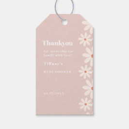 tack för blommigt för babyskor för rosa Daisy Presentetikett