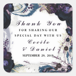 Tack för Blommigt för Lila  Winter Wedding för chi Fyrkantigt Klistermärke