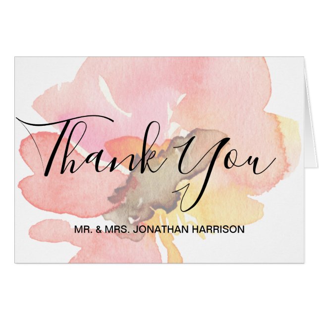 Tack för  Blommigt för peroralt vattenfärgsområde OBS Kort (Framsidan Horizontal)