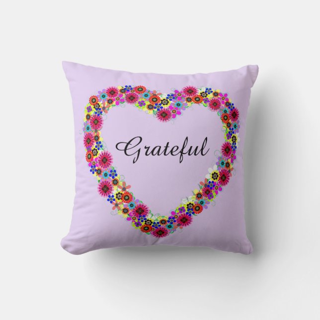 Tack för Blommigt Heart i Lavender Kudde (Framsida)