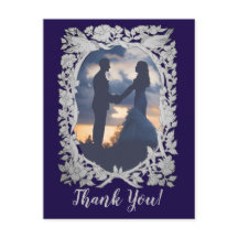 Tack för blommigt Navy Blue Grått Bird Photo Bröll