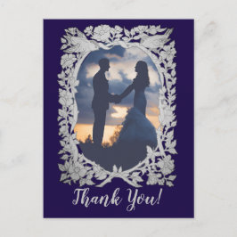 Tack för blommigt Navy Blue Grått Bird Photo Bröll Vykort