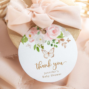 Tack för blommigt rosa guld gåvor etiketter