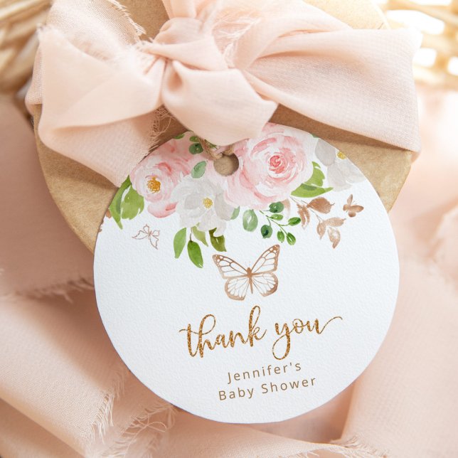 Tack för blommigt rosa guld gåvor etiketter (Skapare uppladdad)