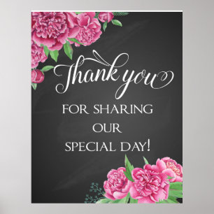 Tack för blommigt rosa peony bröllop chalkboard poster