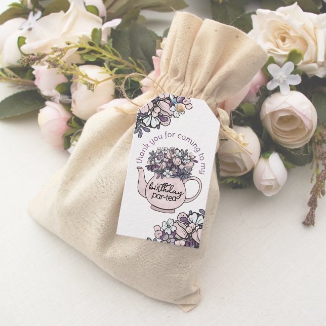 Tack för blommigt Tekanna Girls Birthday Presentetikett (Girls Birthday Tea Party Favor Tags)