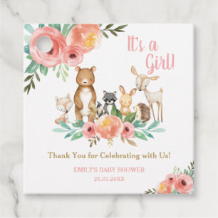 Tack för blommigt Woodland Animals Baby Shower Gåvor Etiketter