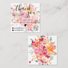 Tack för blommigten av vattenfärgen Boho Fyrkantigt Visitkort
