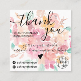 Tack för blommigten av vattenfärgen Boho Fyrkantigt Visitkort