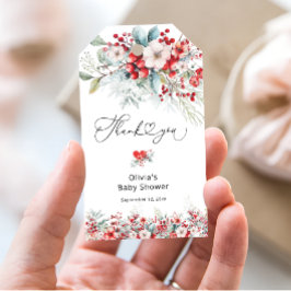 Tack för Blommigten Baby Shower för elegant Winter Presentetikett