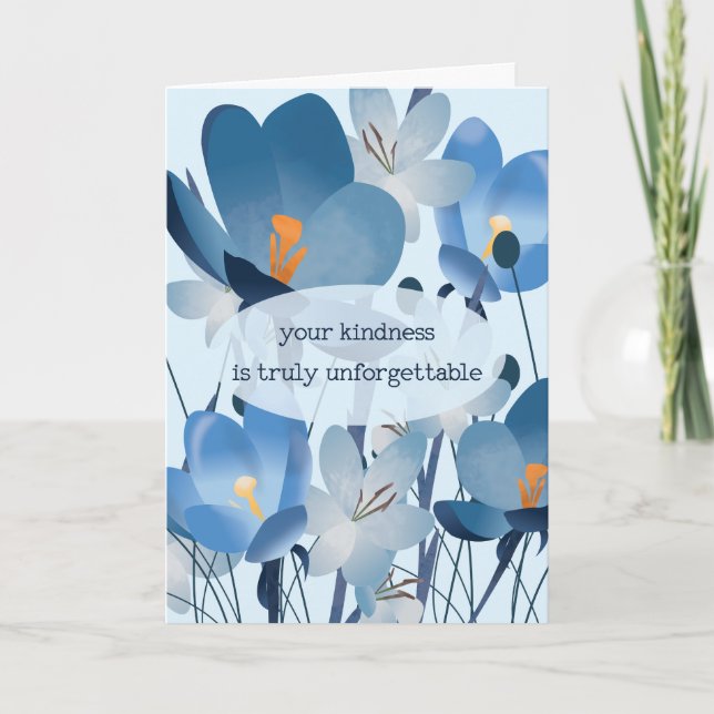 Tack för Blommigten Blått Tecknad Kort (Framsida)