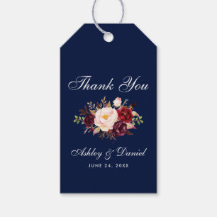 Tack för Blommigten Burgundy Blue Bröllop Presentetikett