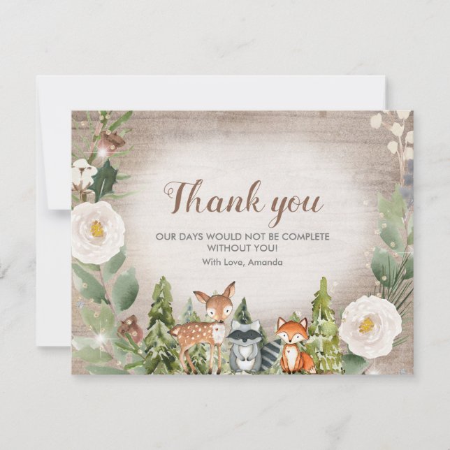 Tack för Blommigten Card Winter Woodland Animal Wh (Framsida)