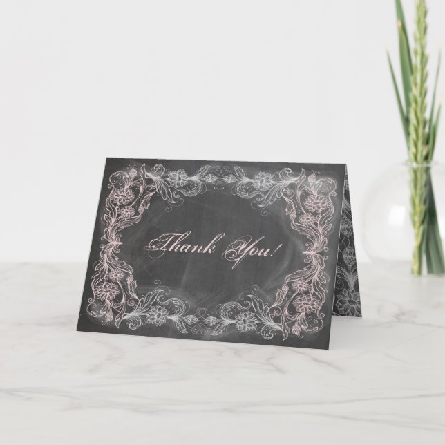 Tack för Blommigten Chalkboard Antique Rosa - tack (Framsida)