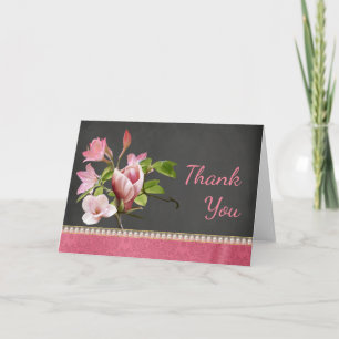 Tack för Blommigten Coral, rosa och Chalkboard Kort