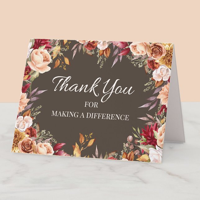 Tack för Blommigten elegant höst Kort (Elegant fall floral on taupe "Thank you for making a difference" card )