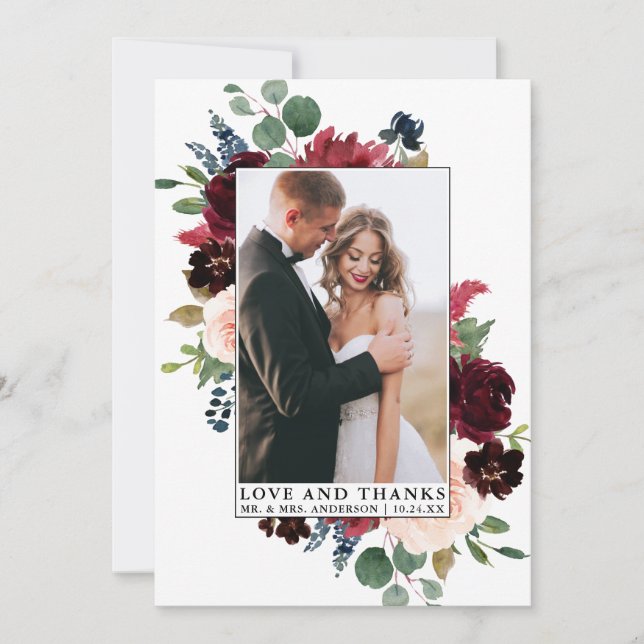 Tack för Blommigten elegant med vattenfärg Kärlek (Framsida)