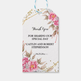 Tack för Blommigten för Geometric Guld Ram Rosa Presentetikett