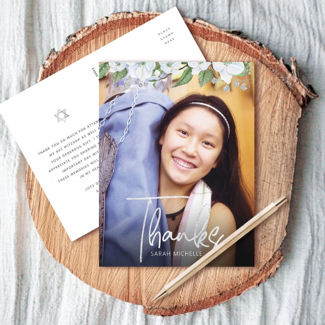 Tack för Blommigten Silver i bat mitzvah skript Vykort (Skapare uppladdad)