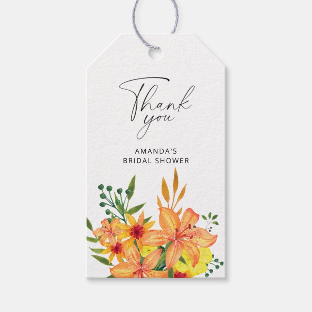 Tack för blommigtens orange möhippa presentetikett (Framsidan)