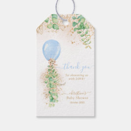 Tack för Blue Balloon Greenery Baby Shower Presentetikett