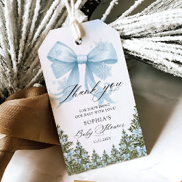 Tack för Blue Bow Winter Baby Shower Presentetikett
