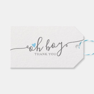 Tack för Blue Heart Boy Baby Shower Presentetikett